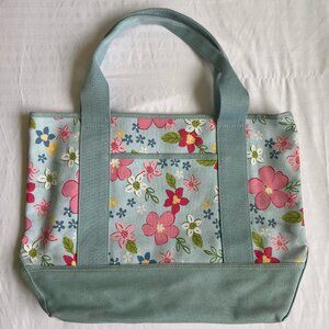 Pottery Barn Kids Girls Tote Bag Blue Flowers Double Handle Pockets